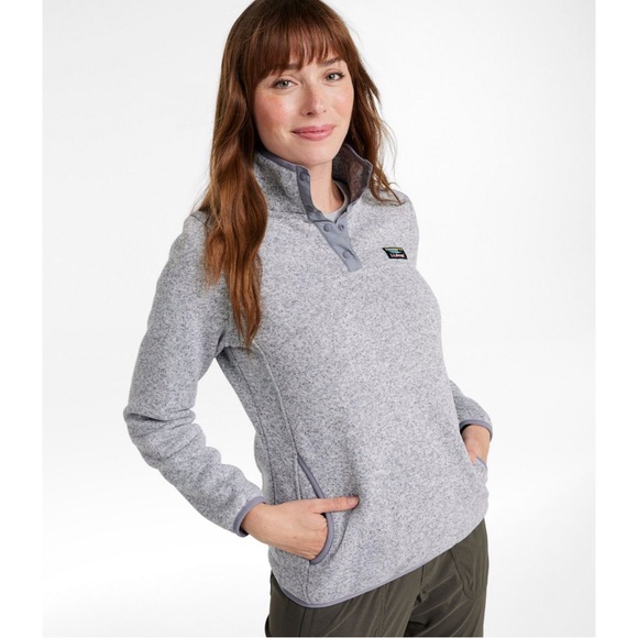 L.L.Bean Sweater Fleece Pullover In Pewter Kangaroo Pocket Women’s Size Large - Picture 1 of 11